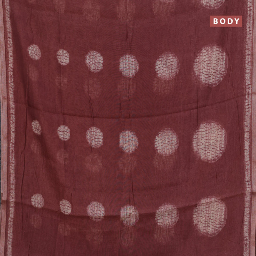 Semi linen saree brown with shibori prints and kalamkari printed pallu