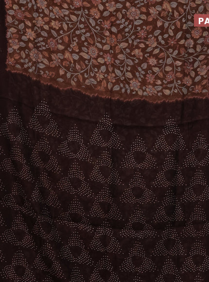 Semi linen saree brown shade with allover kalamkari prints and batik printed border