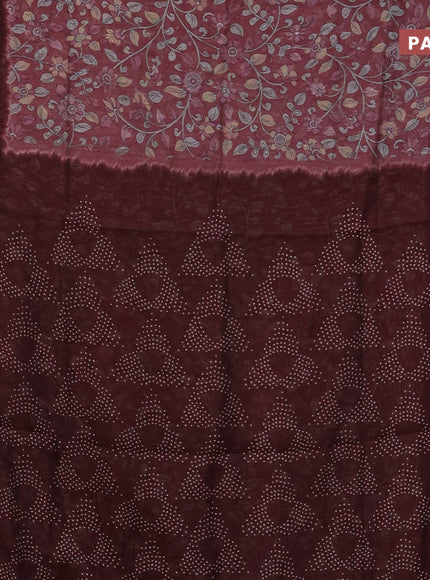 Semi linen saree pastel maroon shade and maroon with allover kalamkari prints and batik printed border