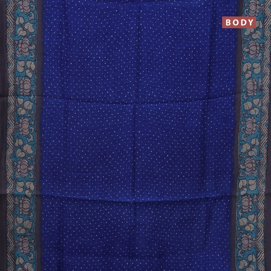 Semi linen saree blue and grey with allover bandhani prints and kalamkari printed pallu