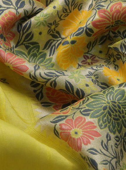 Banarasi raw silk saree yellow with thread & zari woven floral buttas and long floral zari woven paithani border