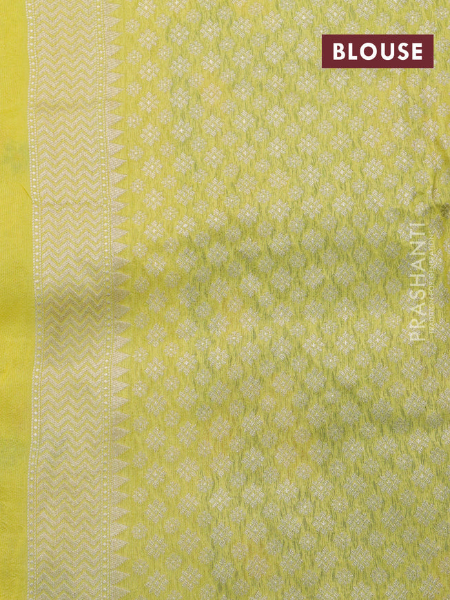 Banarasi raw silk saree yellow with thread & zari woven floral buttas and long floral zari woven paithani border