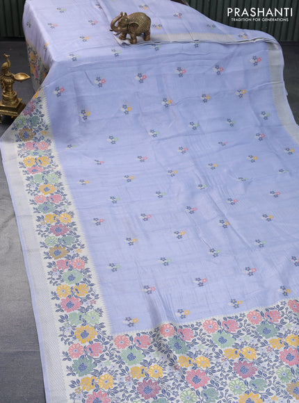 Banarasi raw silk saree grey with thread & zari woven floral buttas and long floral zari woven paithani border