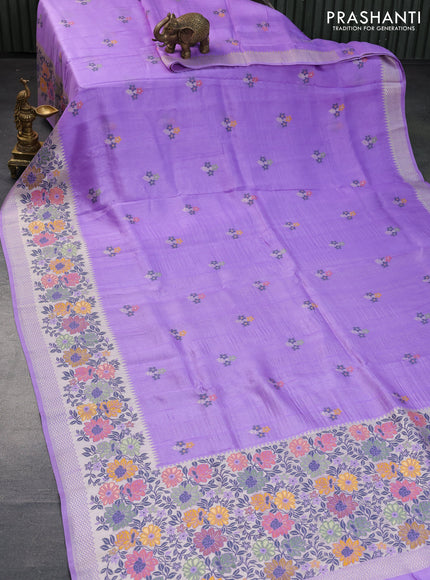 Banarasi raw silk saree lavender shade with thread & zari woven floral buttas and long floral zari woven paithani border