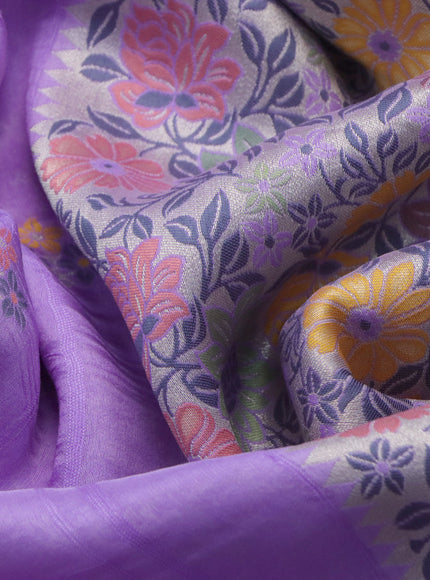 Banarasi raw silk saree lavender shade with thread & zari woven floral buttas and long floral zari woven paithani border