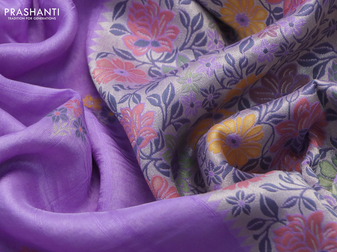 Banarasi raw silk saree lavender shade with thread & zari woven floral buttas and long floral zari woven paithani border