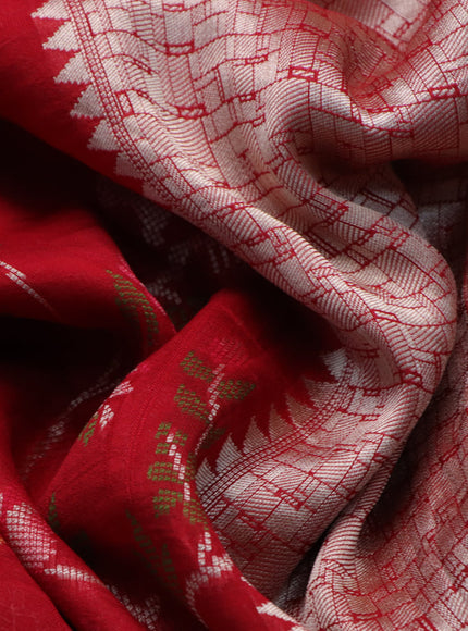 Banarasi raw silk saree red with allover thread & zari weaves and zari woven border