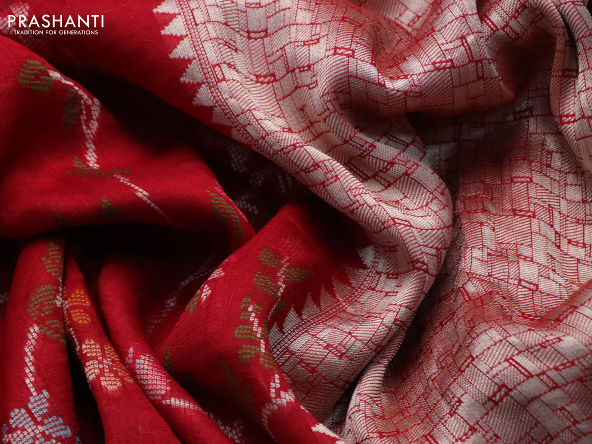 Banarasi raw silk saree red with allover thread & zari weaves and zari woven border