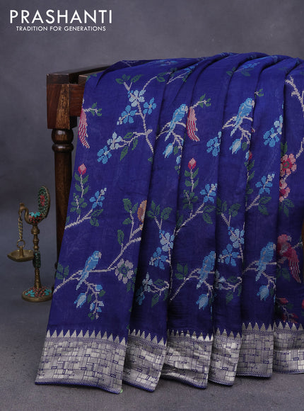 Banarasi raw silk saree dark blue with allover thread & zari weaves and zari woven border