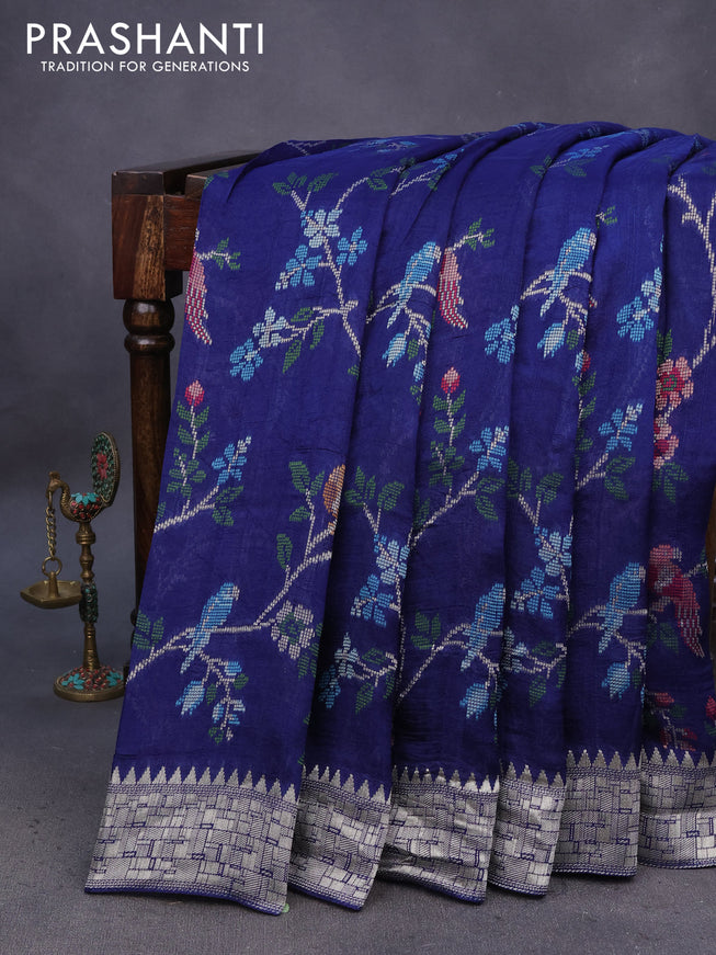 Banarasi raw silk saree dark blue with allover thread & zari weaves and zari woven border