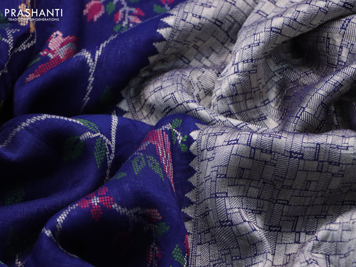 Banarasi raw silk saree dark blue with allover thread & zari weaves and zari woven border