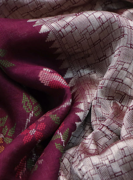 Banarasi raw silk saree wine shade with allover thread & zari weaves and zari woven border