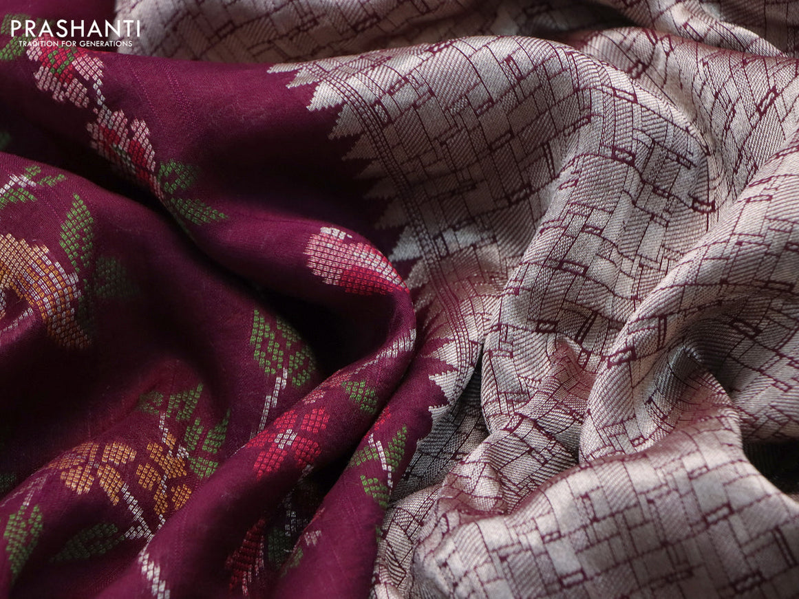 Banarasi raw silk saree wine shade with allover thread & zari weaves and zari woven border