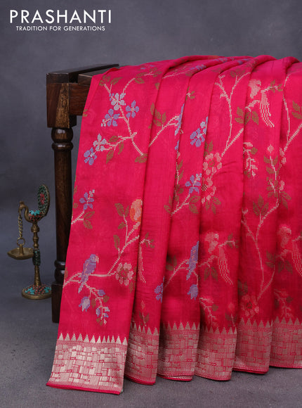 Banarasi raw silk saree pink with allover thread & zari weaves and zari woven border