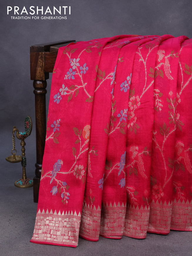 Banarasi raw silk saree pink with allover thread & zari weaves and zari woven border