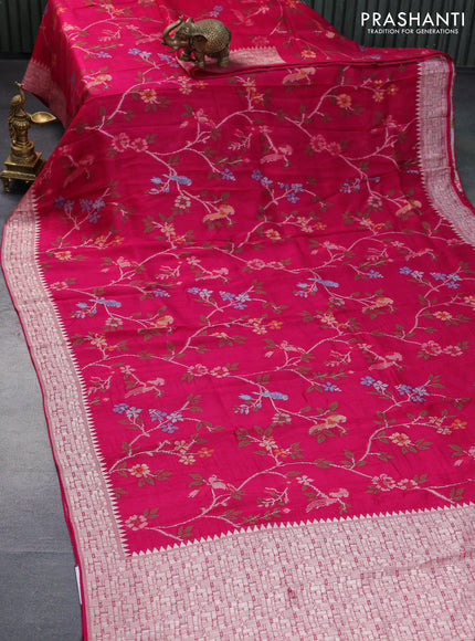 Banarasi raw silk saree pink with allover thread & zari weaves and zari woven border