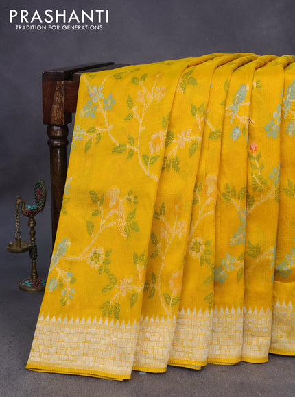 Banarasi raw silk saree mango yellow with allover thread & zari weaves and zari woven border