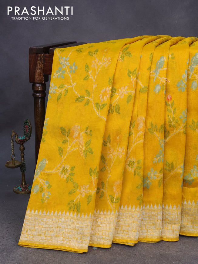 Banarasi raw silk saree mango yellow with allover thread & zari weaves and zari woven border