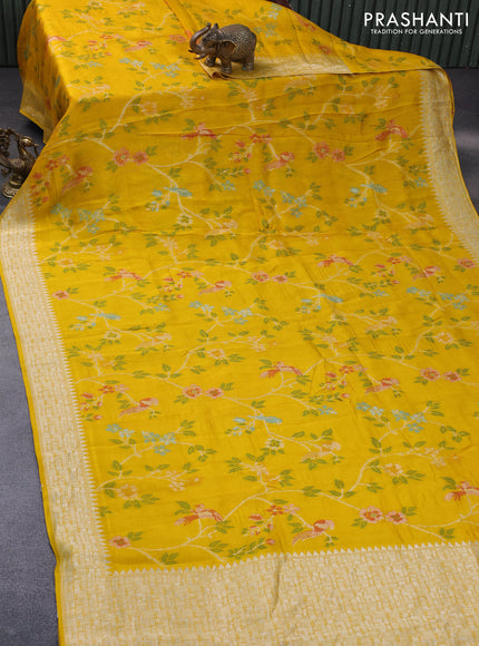 Banarasi raw silk saree mango yellow with allover thread & zari weaves and zari woven border