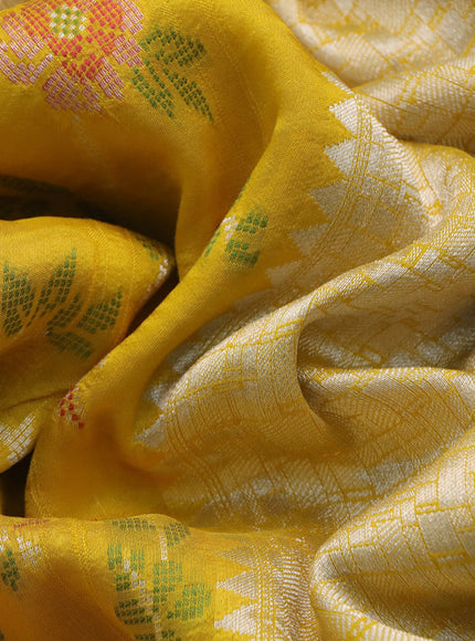 Banarasi raw silk saree mango yellow with allover thread & zari weaves and zari woven border