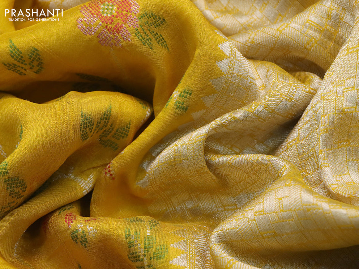 Banarasi raw silk saree mango yellow with allover thread & zari weaves and zari woven border