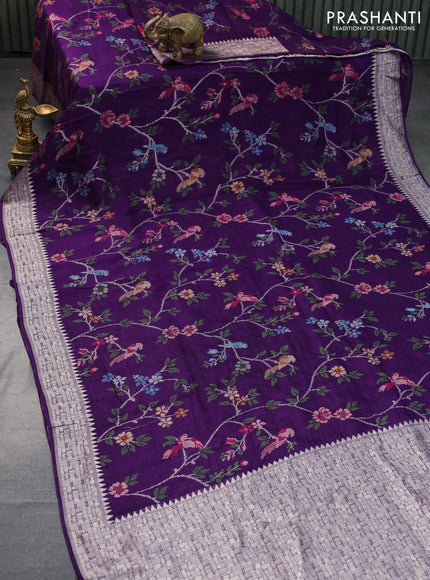 Banarasi raw silk saree violet with allover thread & zari weaves and zari woven border