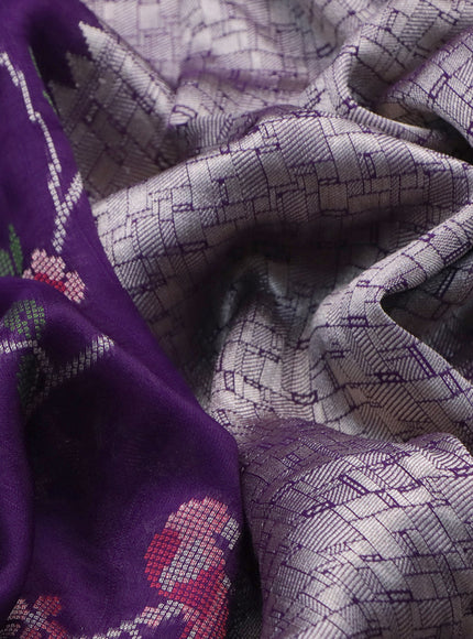 Banarasi raw silk saree violet with allover thread & zari weaves and zari woven border