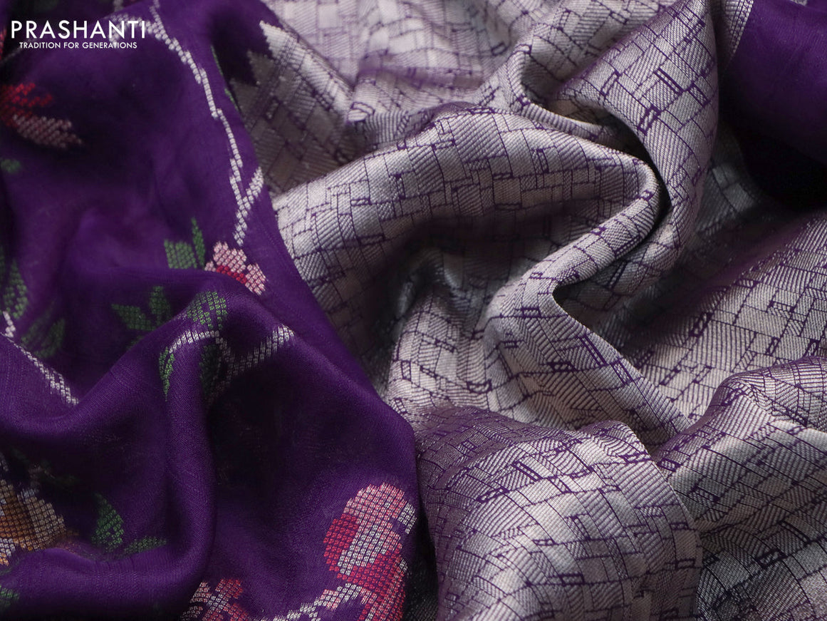 Banarasi raw silk saree violet with allover thread & zari weaves and zari woven border