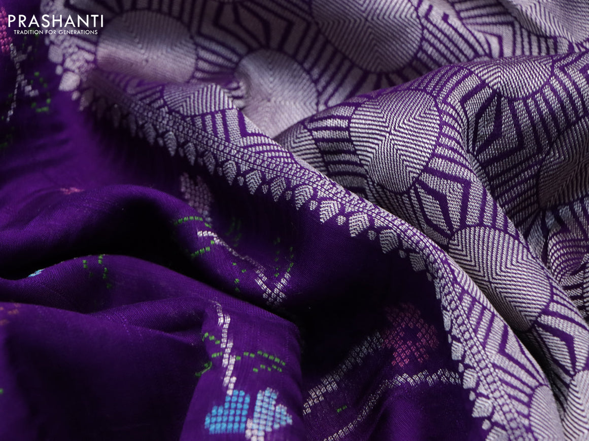 Banarasi raw silk saree violet with allover thread & zari weaves and zari woven border