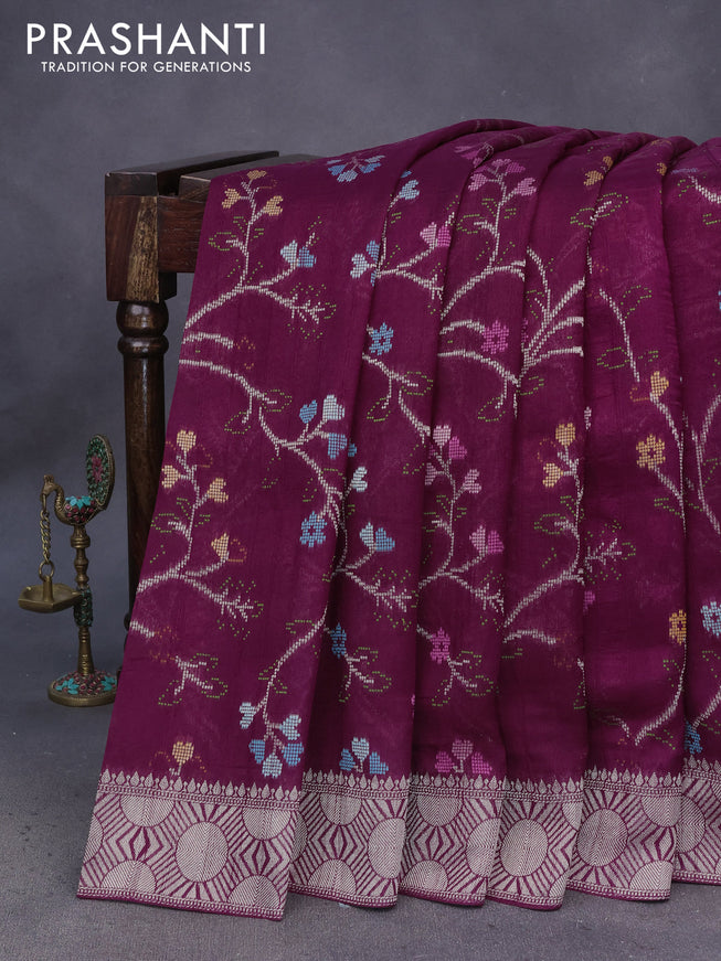 Banarasi raw silk saree wine shade with allover thread & zari weaves and zari woven border