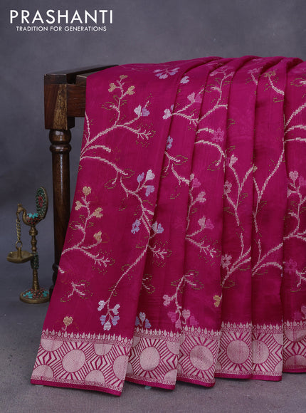 Banarasi raw silk saree pink with allover thread & zari weaves and zari woven border