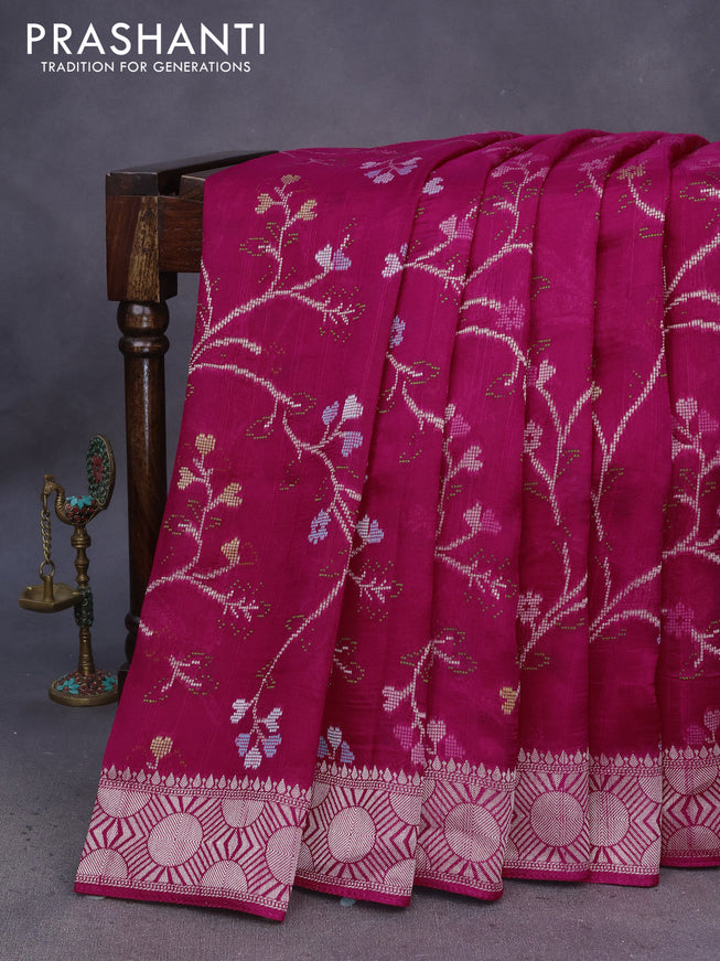 Banarasi raw silk saree pink with allover thread & zari weaves and zari woven border