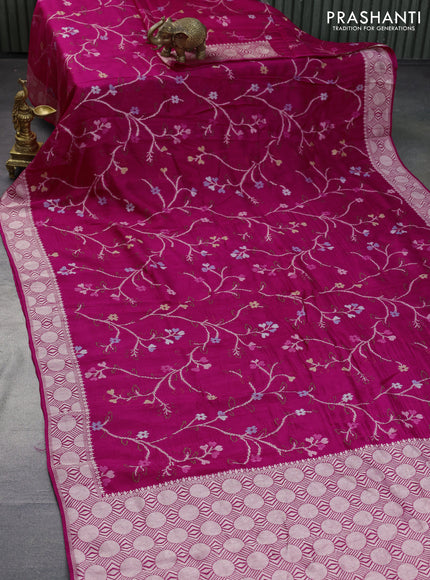 Banarasi raw silk saree pink with allover thread & zari weaves and zari woven border