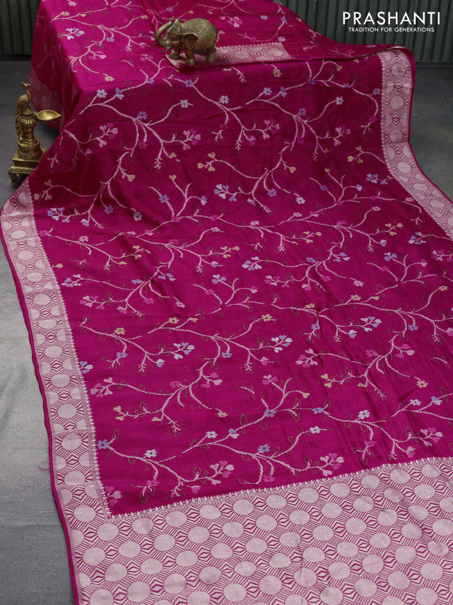 Banarasi raw silk saree pink with allover thread & zari weaves and zari woven border