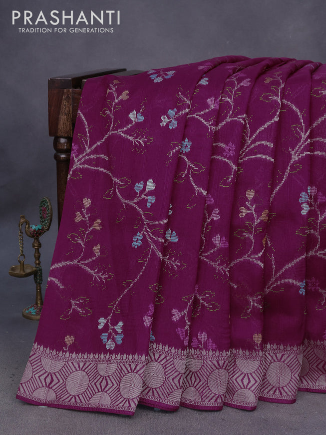 Banarasi raw silk saree wine shade with allover thread & zari weaves and zari woven border