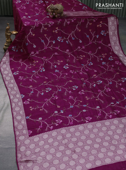 Banarasi raw silk saree wine shade with allover thread & zari weaves and zari woven border