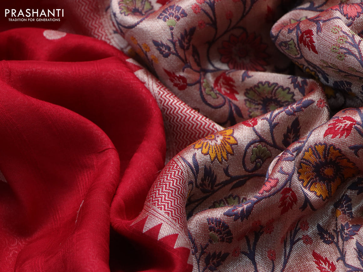 Banarasi raw silk saree red with zari woven buttas and long floral zari woven paithani border