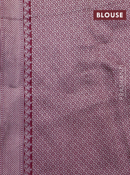 Banarasi raw silk saree dark magenta pink with thread & zari woven floral buttas and long floral zari woven paithani border