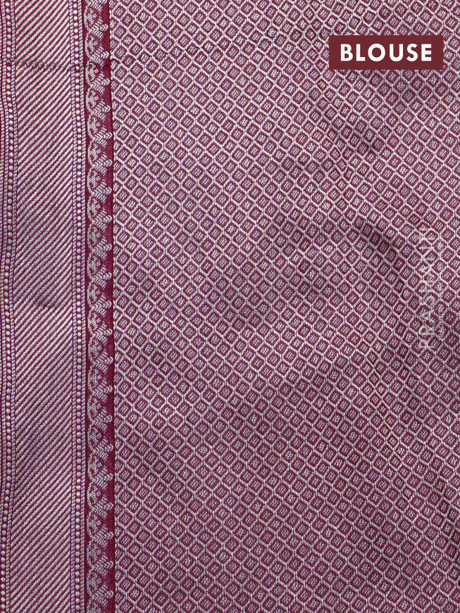 Banarasi raw silk saree dark magenta pink with thread & zari woven floral buttas and long floral zari woven paithani border