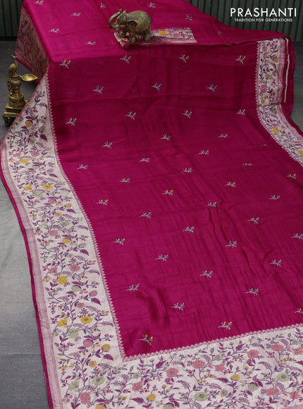 Banarasi raw silk saree pink with thread & zari woven floral buttas and long floral zari woven paithani border