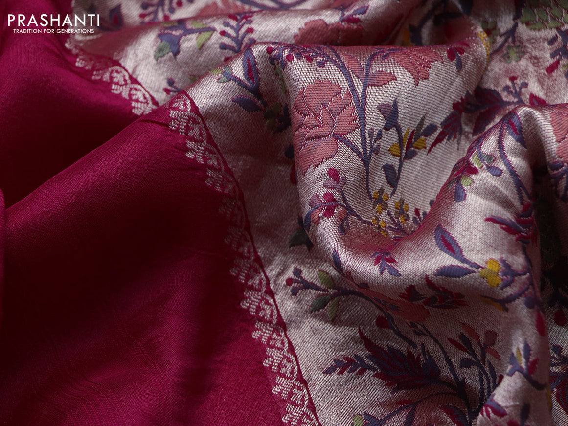 Banarasi raw silk saree pink with thread & zari woven floral buttas and long floral zari woven paithani border