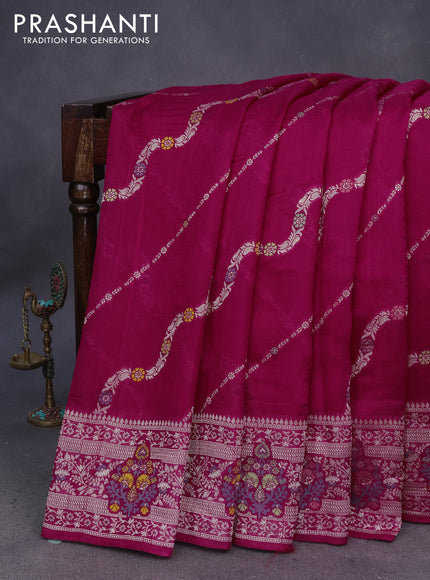 Banarasi raw silk saree pink with allover thread & zari weaves and woven border