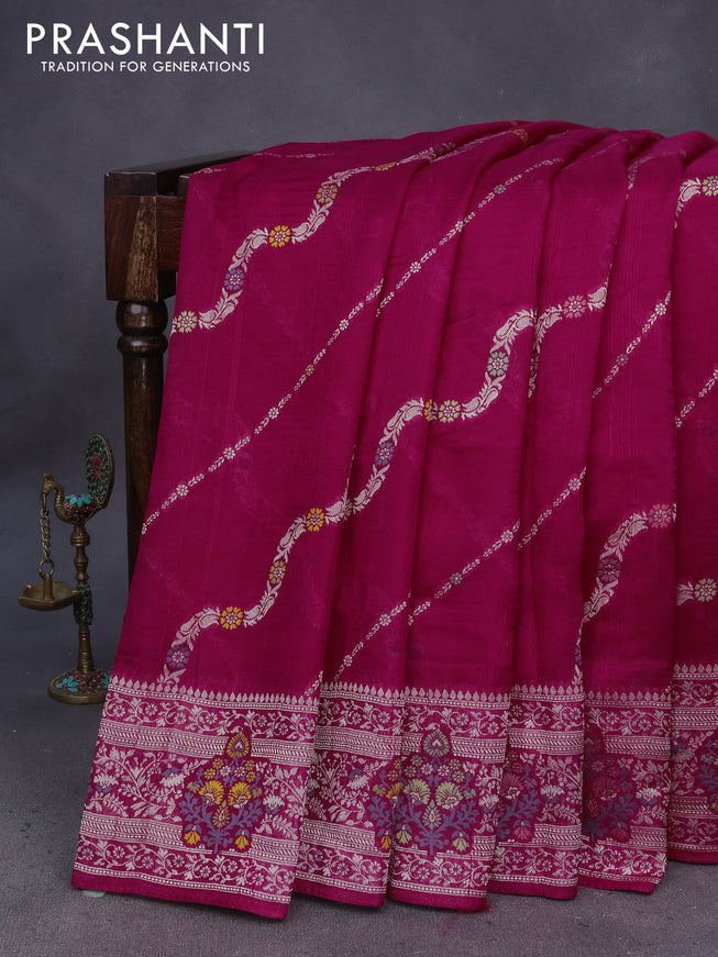 Banarasi raw silk saree pink with allover thread & zari weaves and woven border