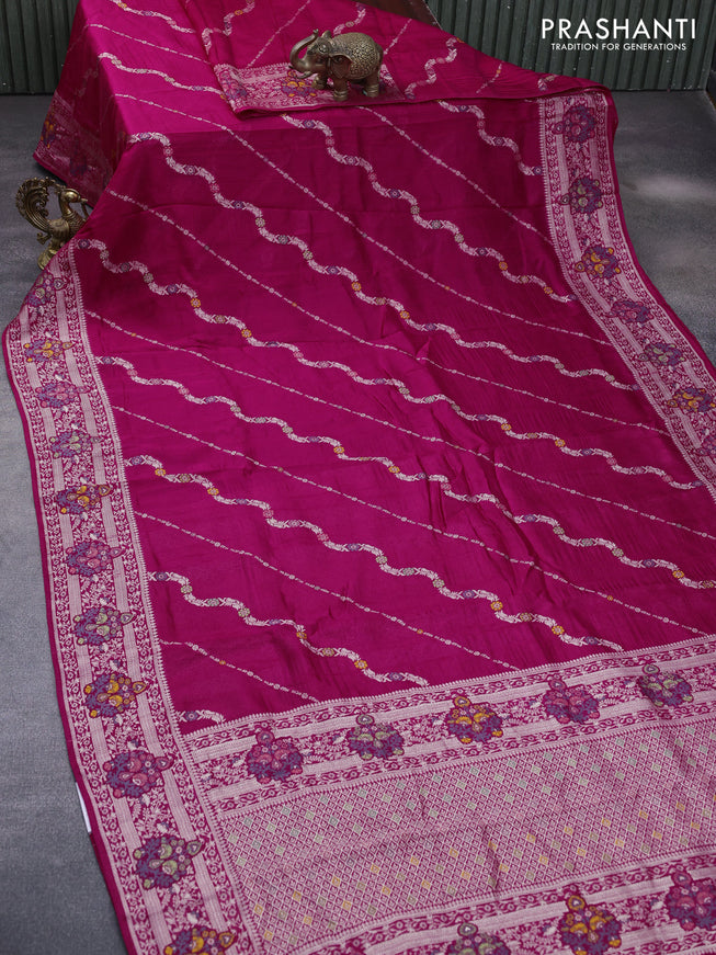 Banarasi raw silk saree pink with allover thread & zari weaves and woven border