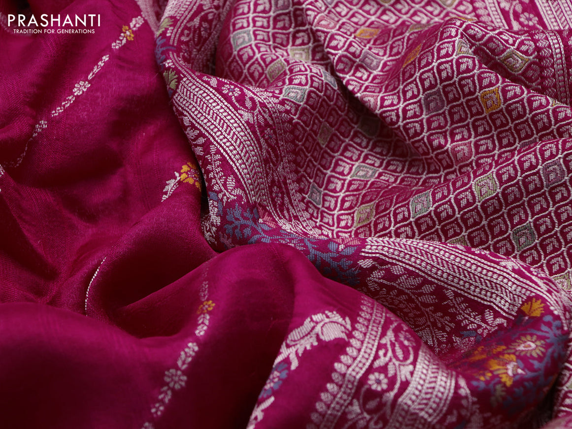 Banarasi raw silk saree pink with allover thread & zari weaves and woven border