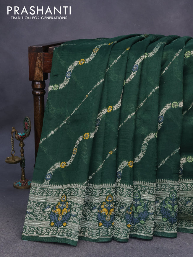 Banarasi raw silk saree dark green with allover thread & zari weaves and woven border