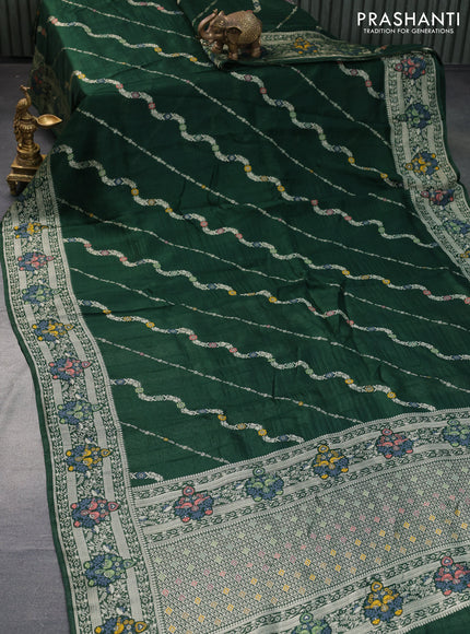 Banarasi raw silk saree dark green with allover thread & zari weaves and woven border