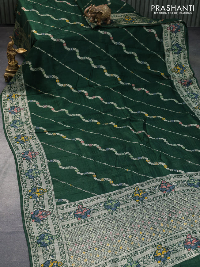 Banarasi raw silk saree dark green with allover thread & zari weaves and woven border