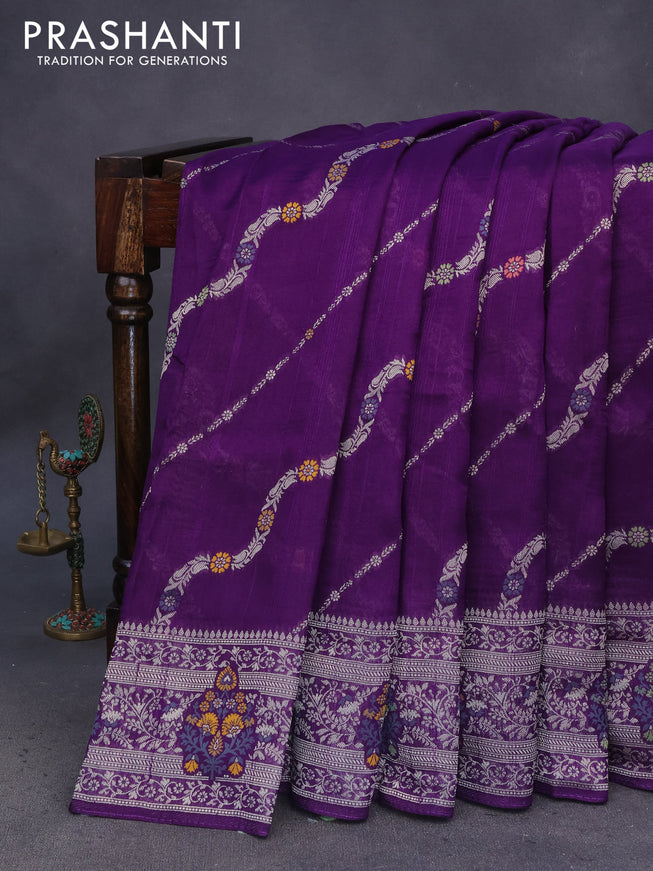 Banarasi raw silk saree violet with allover thread & zari weaves and woven border