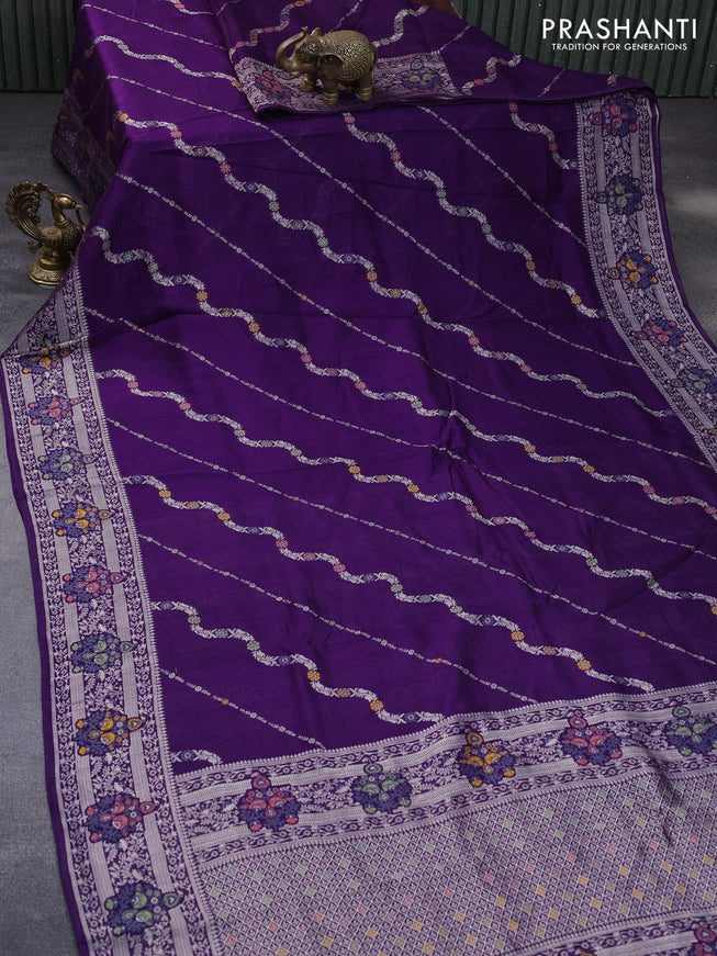 Banarasi raw silk saree violet with allover thread & zari weaves and woven border